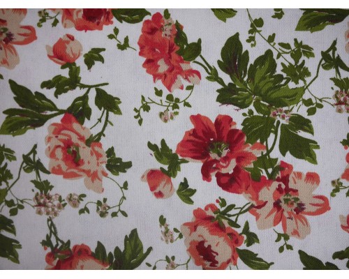Canvas Fabric - Coral Rose Flowers